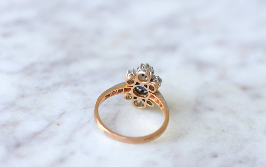 Engagement ring, Belle Epoque, diamonds and sapphire - Penelope Gallery