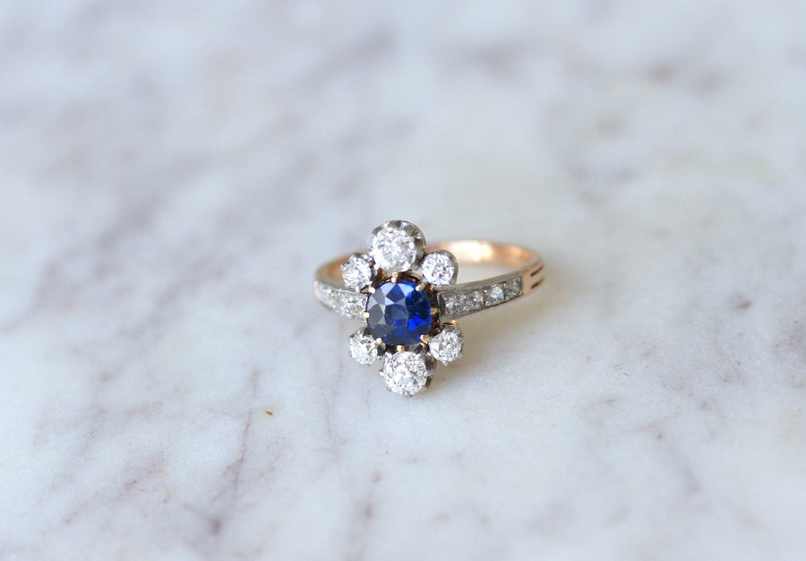 Engagement ring, Belle Epoque, diamonds and sapphire - Penelope Gallery