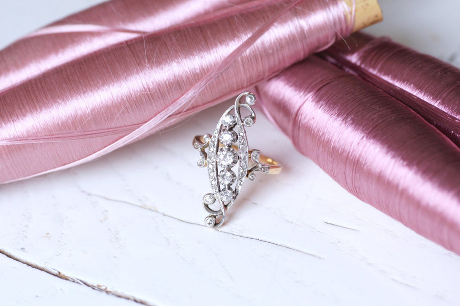 Belle Epoque engagement ring in gold, platinum and diamonds - Galerie Pénélope
