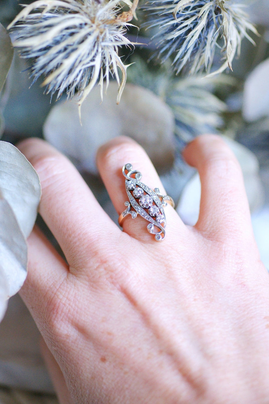 Belle Epoque engagement ring in gold, platinum and diamonds - Galerie Pénélope