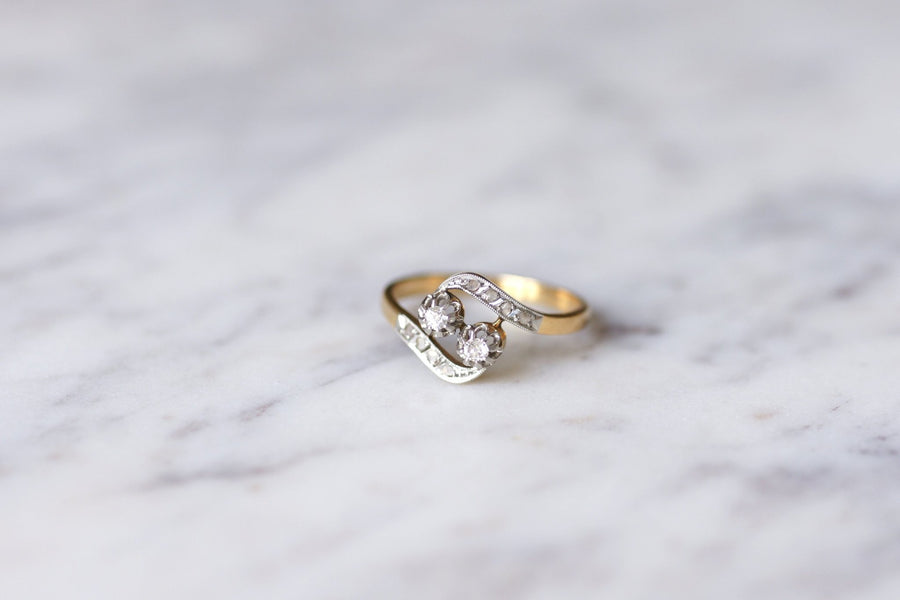 Belle Epoque engagement ring in gold, platinum and diamonds - Galerie Pénélope