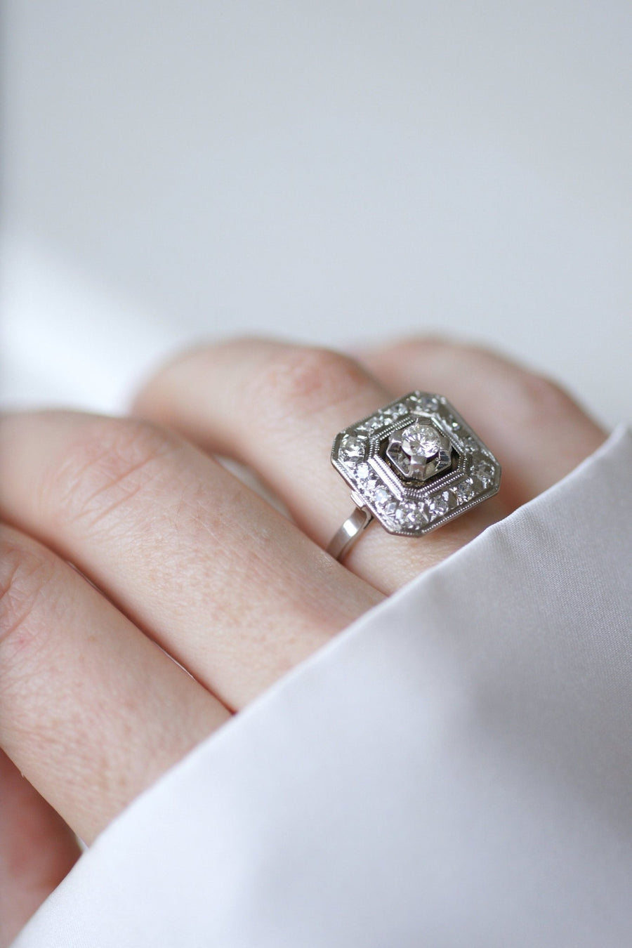 Octagonal Art Deco diamond engagement ring - Penelope Gallery
