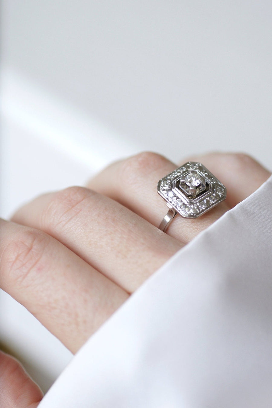Octagonal Art Deco diamond engagement ring - Penelope Gallery