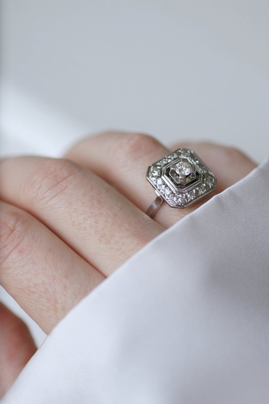 Octagonal Art Deco diamond engagement ring - Penelope Gallery