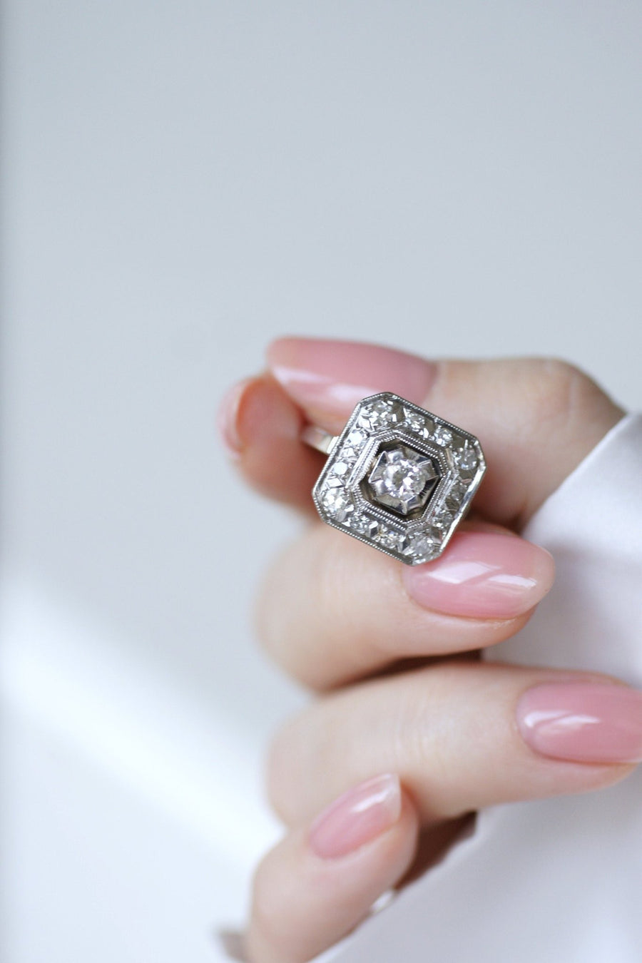 Octagonal Art Deco diamond engagement ring - Penelope Gallery