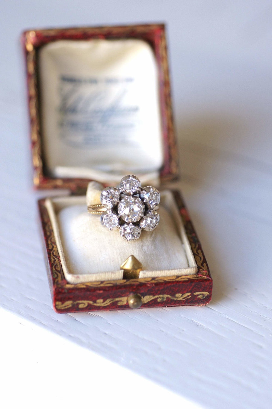 Antique gold and silver daisy engagement ring set with diamonds 1.60Cts - Galerie Pénélope