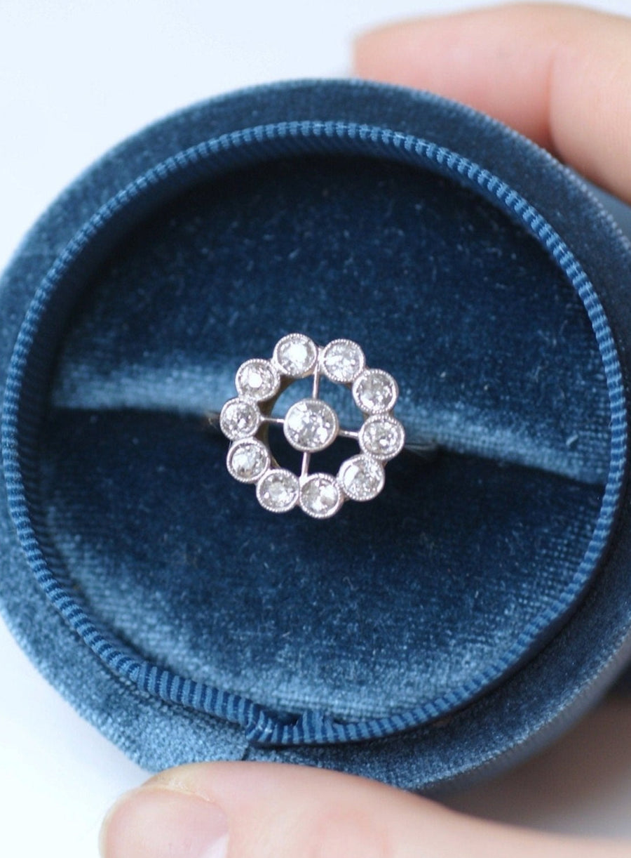 Antique gold, platinum and diamond daisy engagement ring - Penelope Gallery