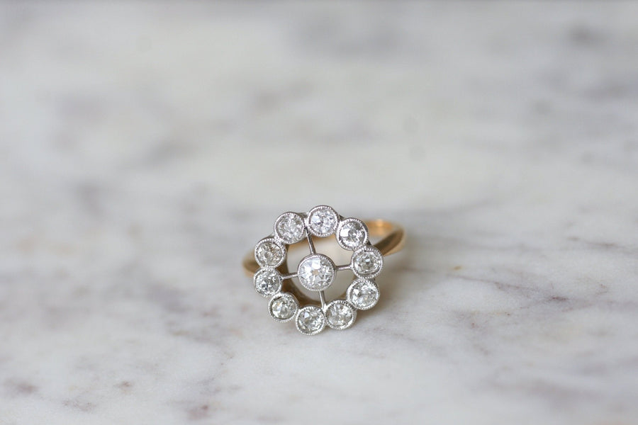 Antique gold, platinum and diamond daisy engagement ring - Penelope Gallery
