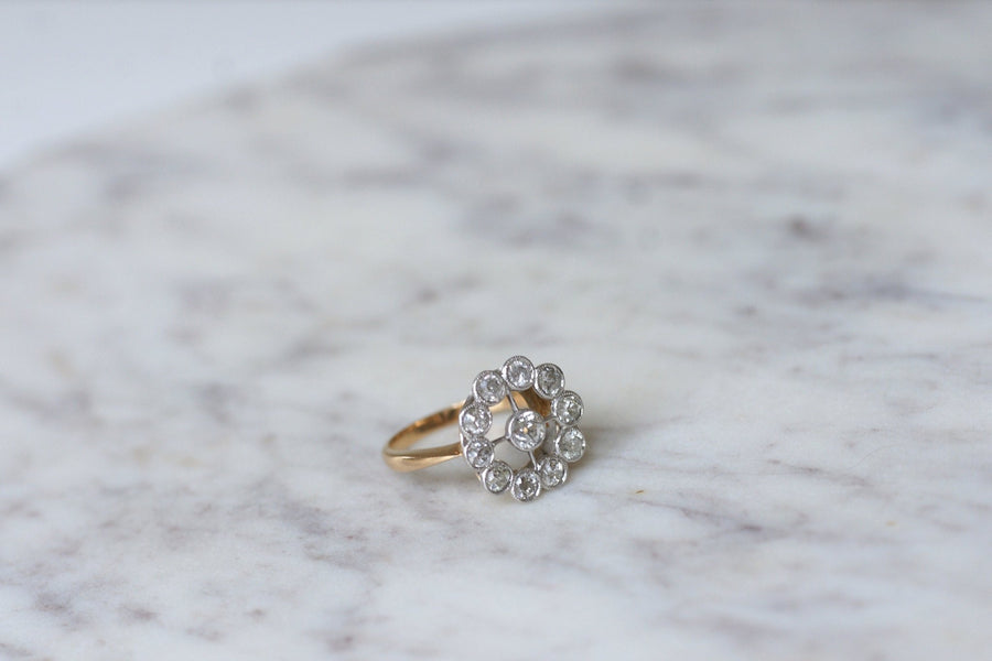 Antique gold, platinum and diamond daisy engagement ring - Penelope Gallery