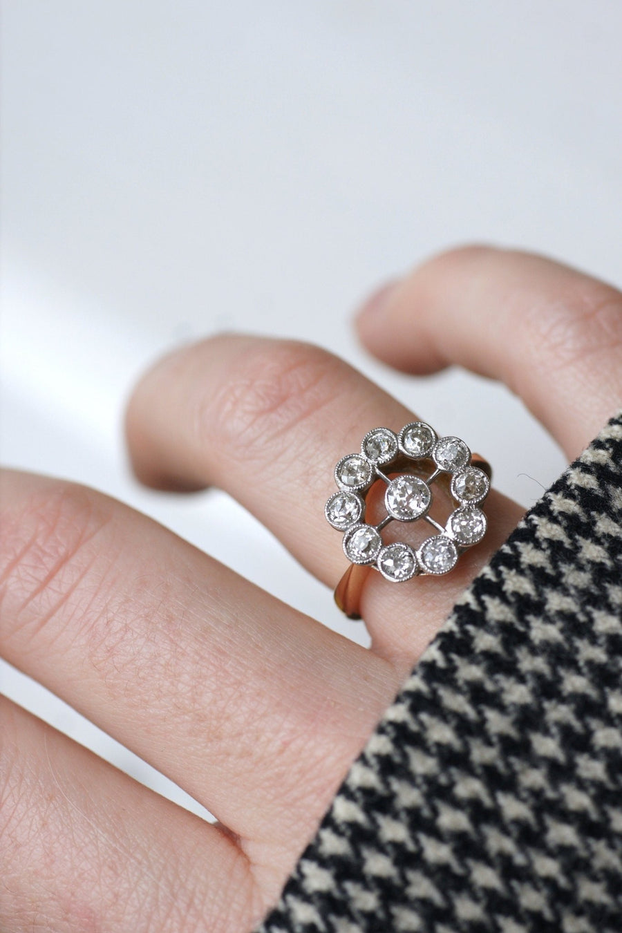 Antique gold, platinum and diamond daisy engagement ring - Penelope Gallery