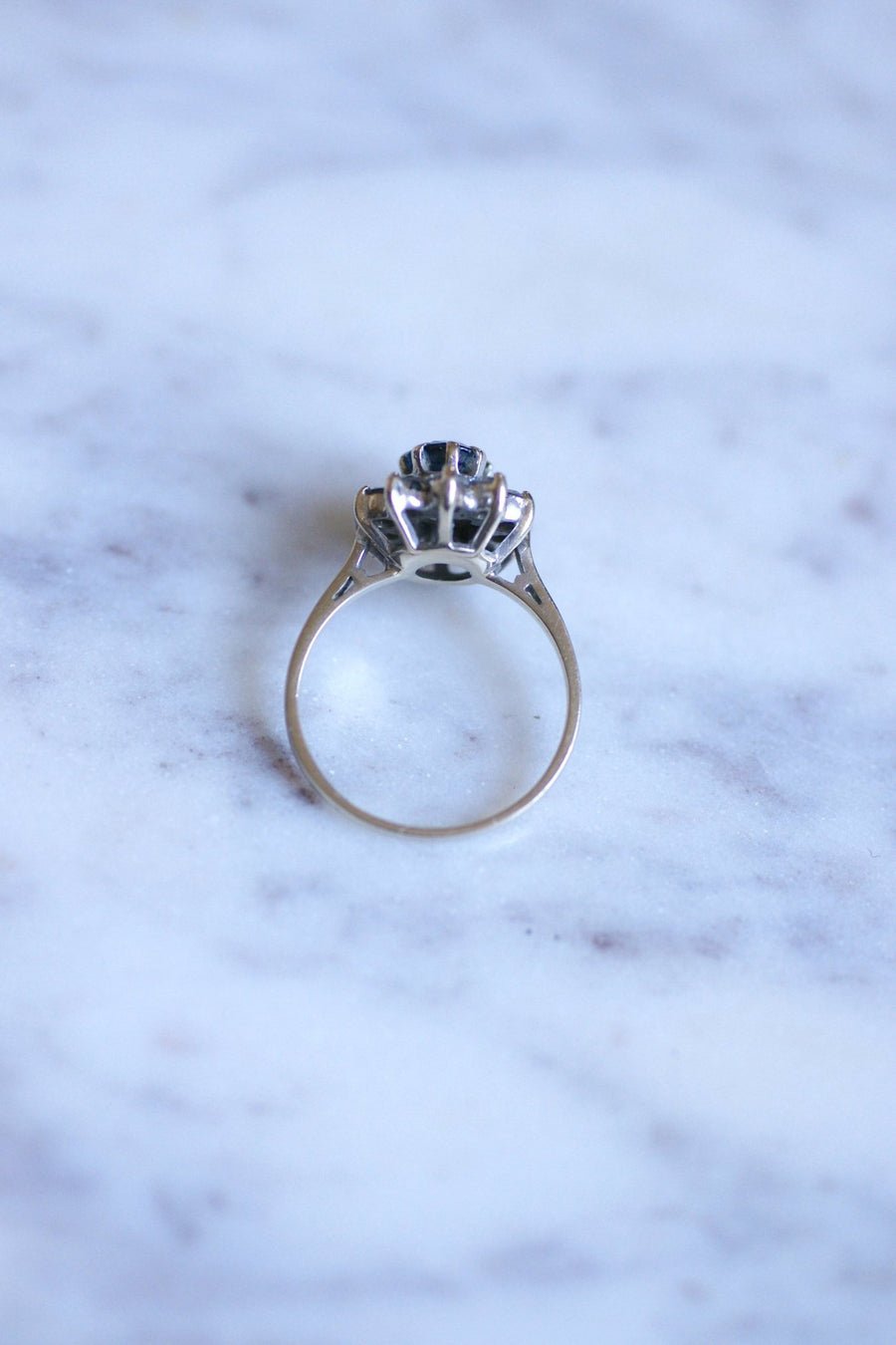 Sapphire engagement ring surrounded by diamonds on white gold - Galerie Pénélope