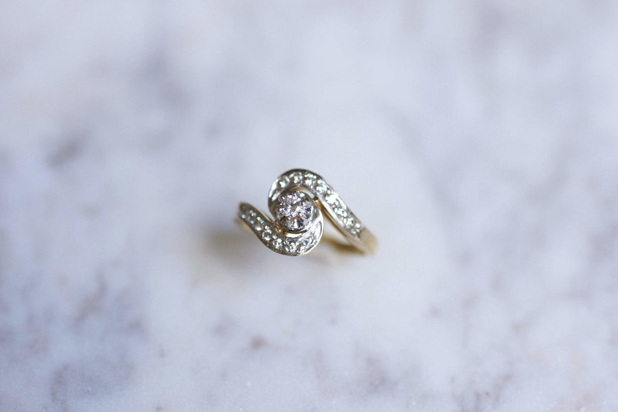 Belle Epoque style Tourbillon engagement ring in gold and diamonds - Galerie Pénélope