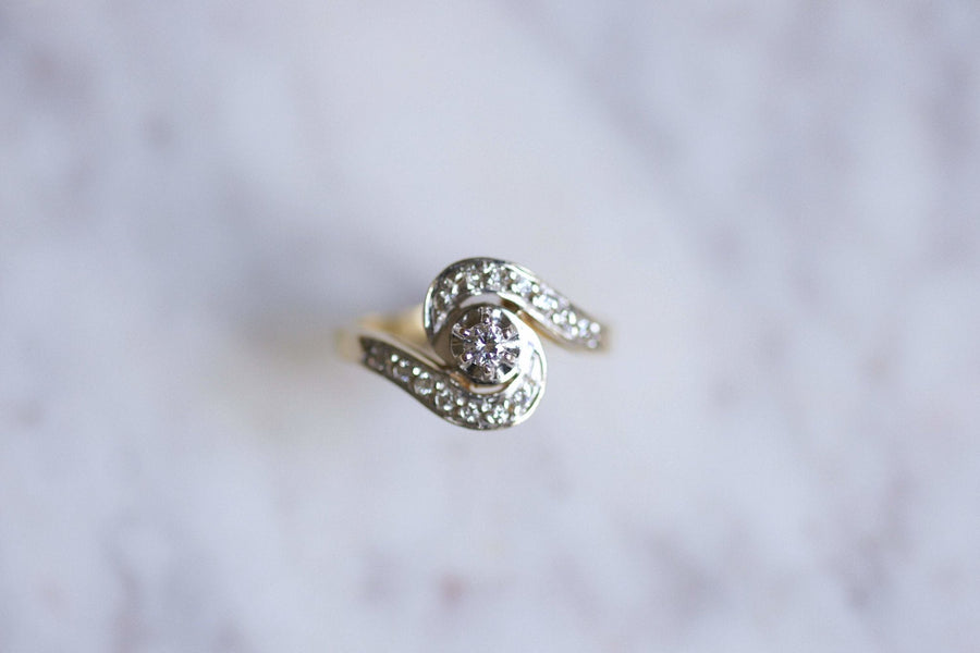 Belle Epoque style Tourbillon engagement ring in gold and diamonds - Galerie Pénélope