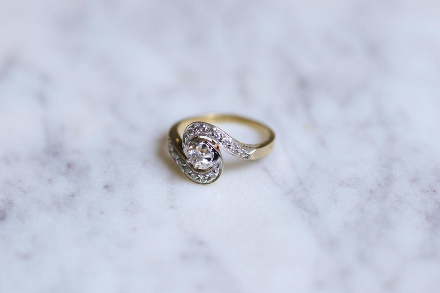 Belle Epoque style Tourbillon engagement ring in gold and diamonds - Galerie Pénélope