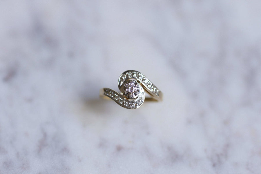 Belle Epoque style Tourbillon engagement ring in gold and diamonds - Galerie Pénélope