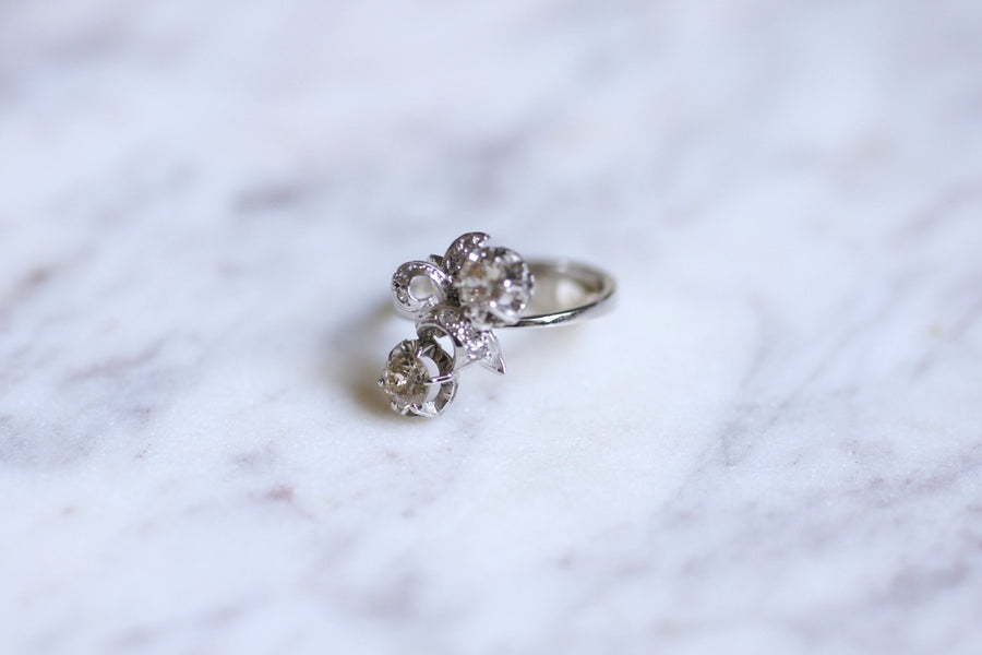 Vintage engagement ring you and me white gold and diamonds - Galerie Pénélope