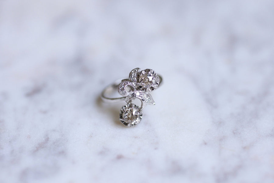 Vintage engagement ring you and me white gold and diamonds - Galerie Pénélope