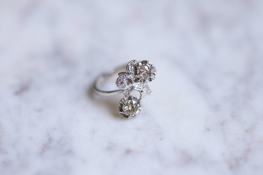 Vintage engagement ring you and me white gold and diamonds - Galerie Pénélope
