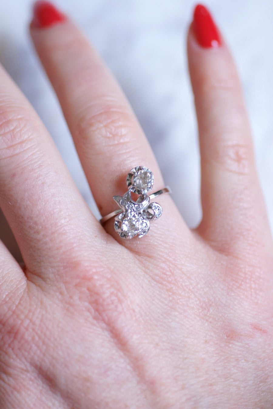 Vintage engagement ring you and me white gold and diamonds - Galerie Pénélope