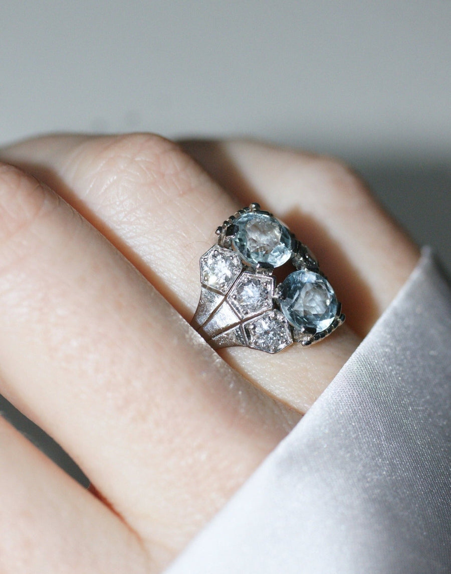 Aquamarine and diamond Art Deco dome ring - Galerie Pénélope