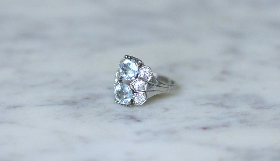 Aquamarine and diamond Art Deco dome ring - Galerie Pénélope
