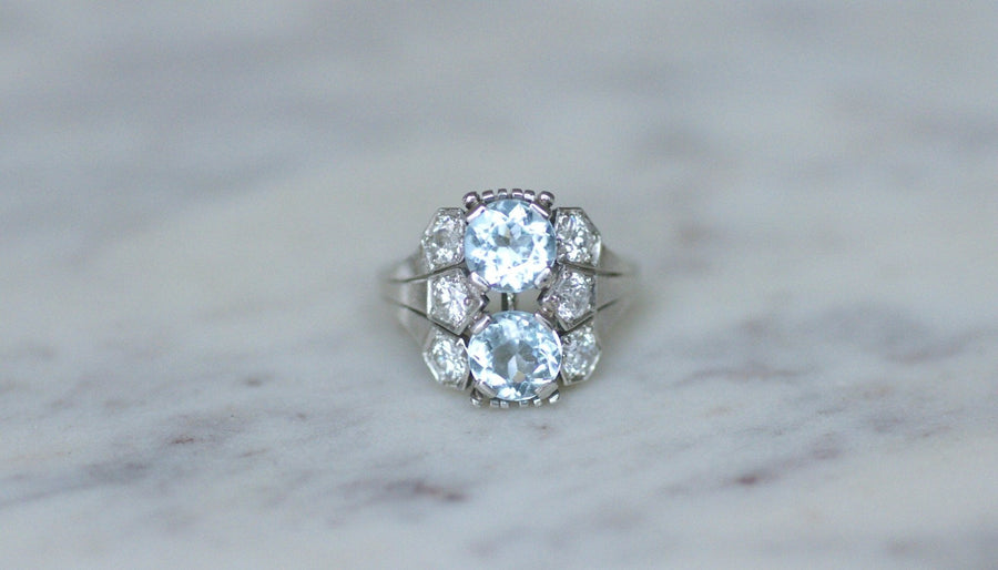 Aquamarine and diamond Art Deco dome ring - Galerie Pénélope