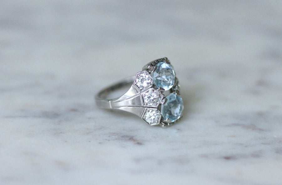 Aquamarine and diamond Art Deco dome ring - Galerie Pénélope