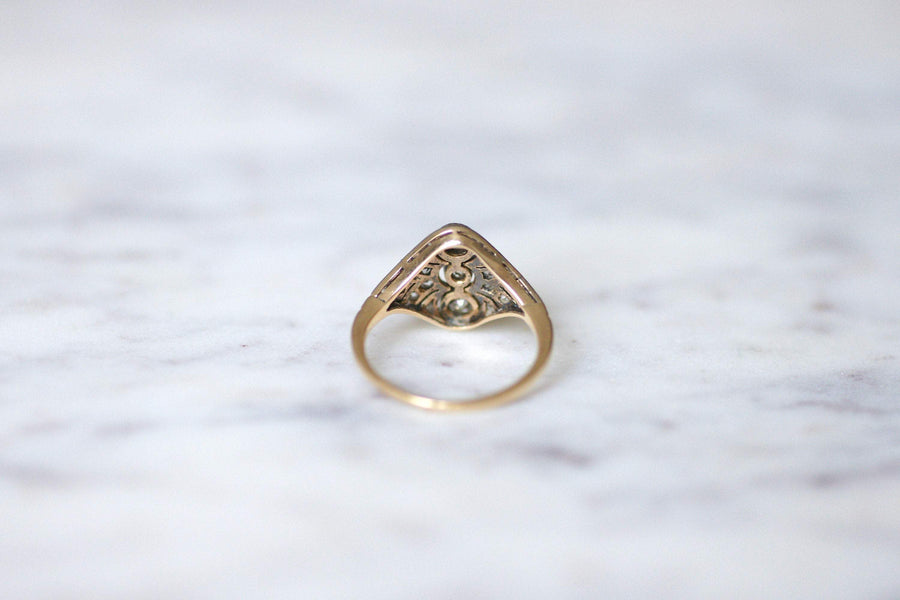 Art Deco diamond dome ring on gold and silver - Galerie Pénélope