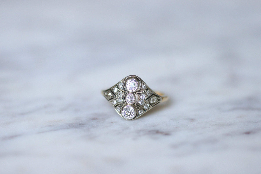 Art Deco diamond dome ring on gold and silver - Galerie Pénélope