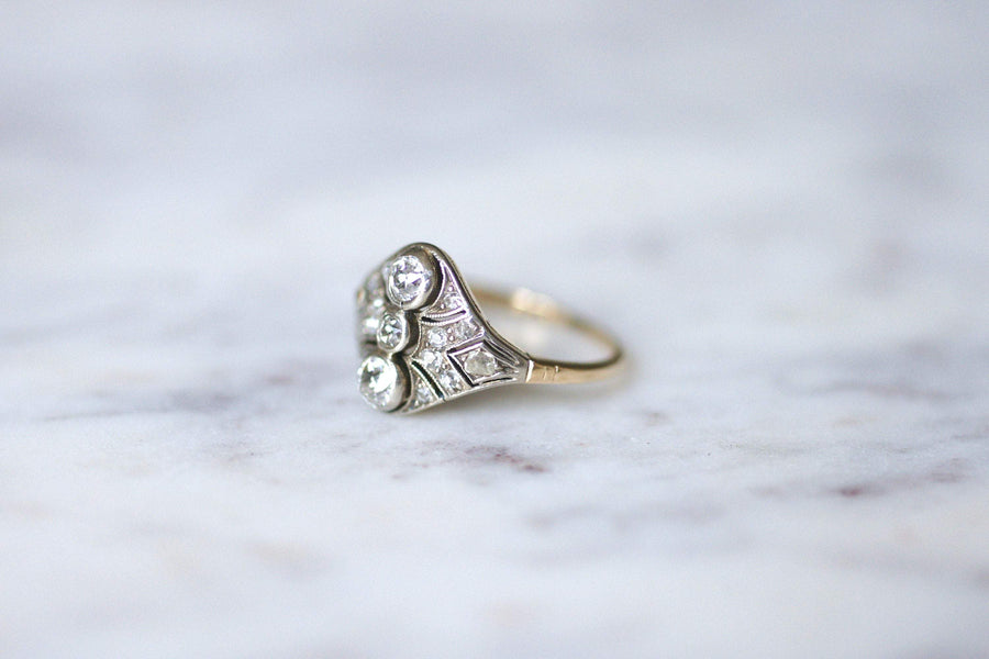 Art Deco diamond dome ring on gold and silver - Galerie Pénélope