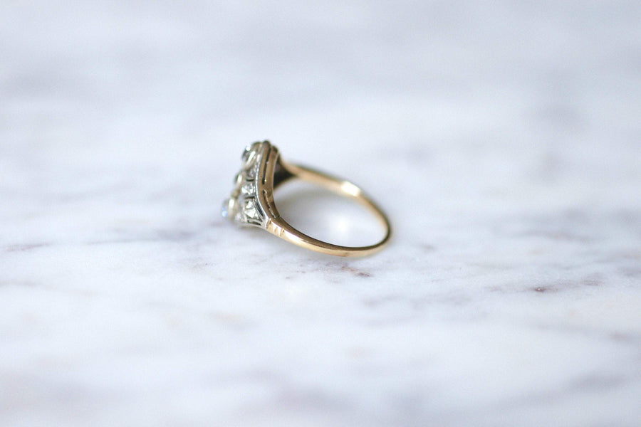Art Deco diamond dome ring on gold and silver - Galerie Pénélope