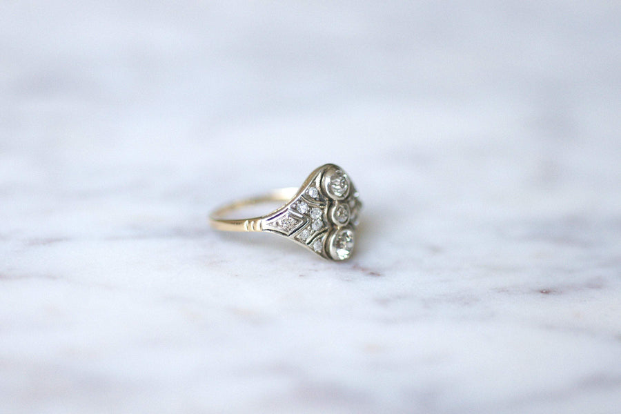 Art Deco diamond dome ring on gold and silver - Galerie Pénélope