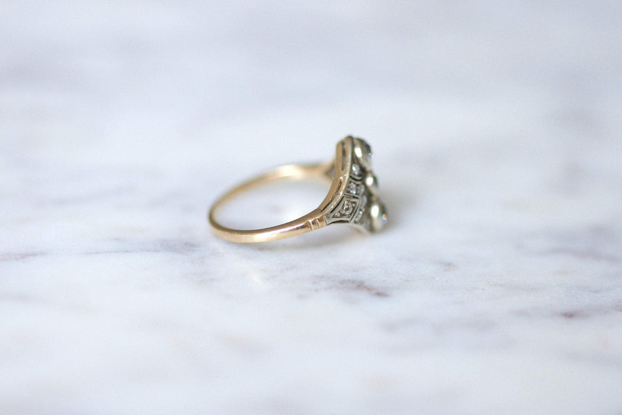 Art Deco diamond dome ring on gold and silver - Galerie Pénélope