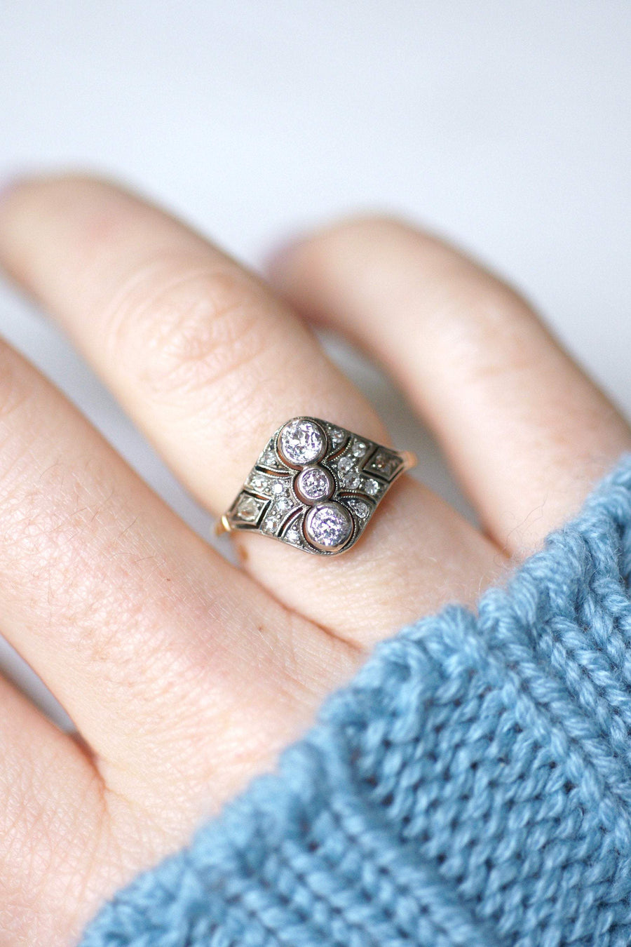 Art Deco diamond dome ring on gold and silver - Galerie Pénélope