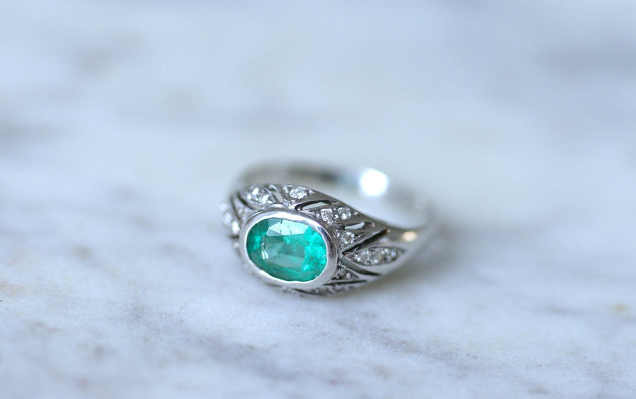 Art Deco Dome Ring, emerald and diamonds - Penelope Gallery