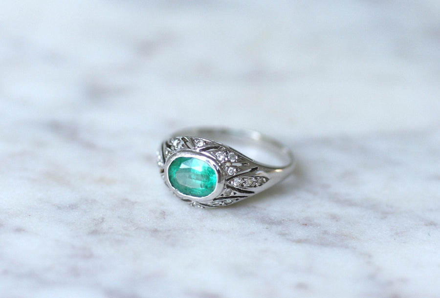 Art Deco Dome Ring, emerald and diamonds - Penelope Gallery