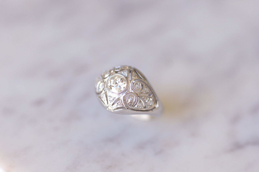 Art Deco platinum and diamonds dome ring - Galerie Pénélope
