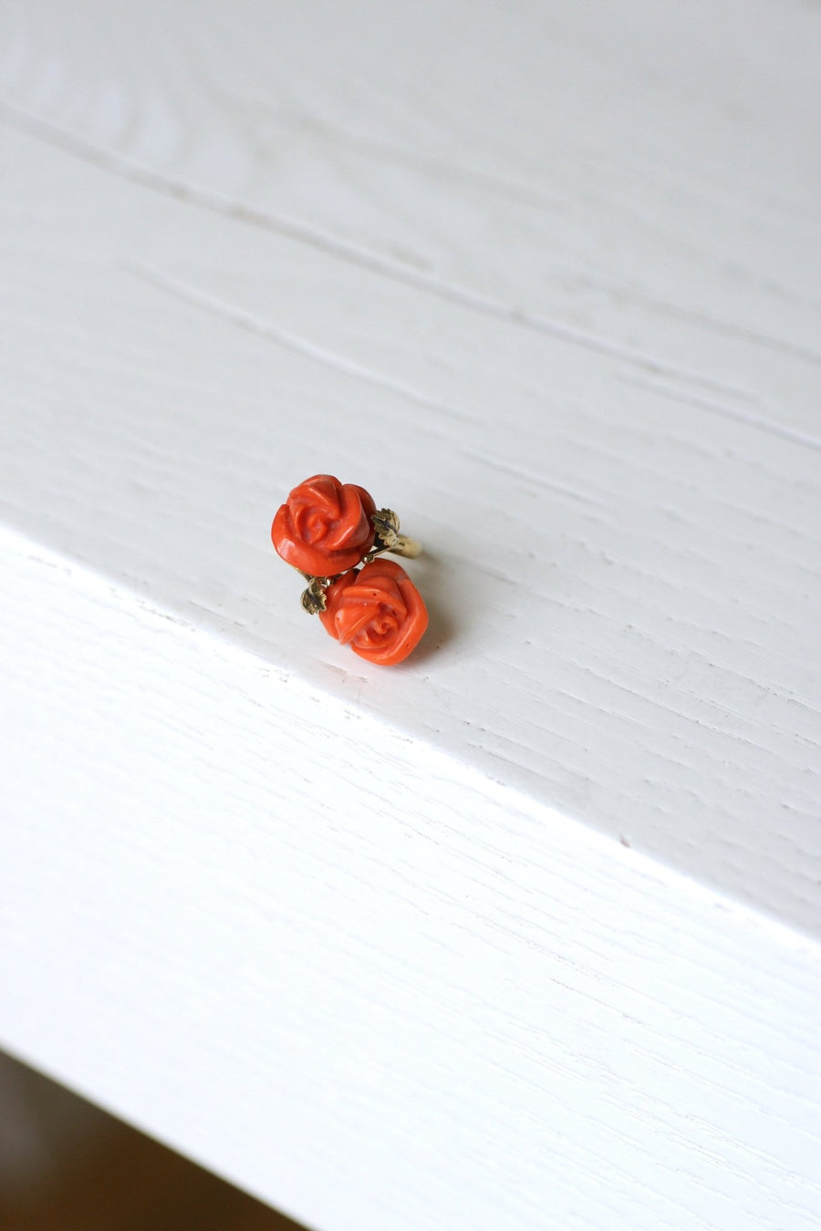 Double coral and gold flower ring - Penelope Gallery
