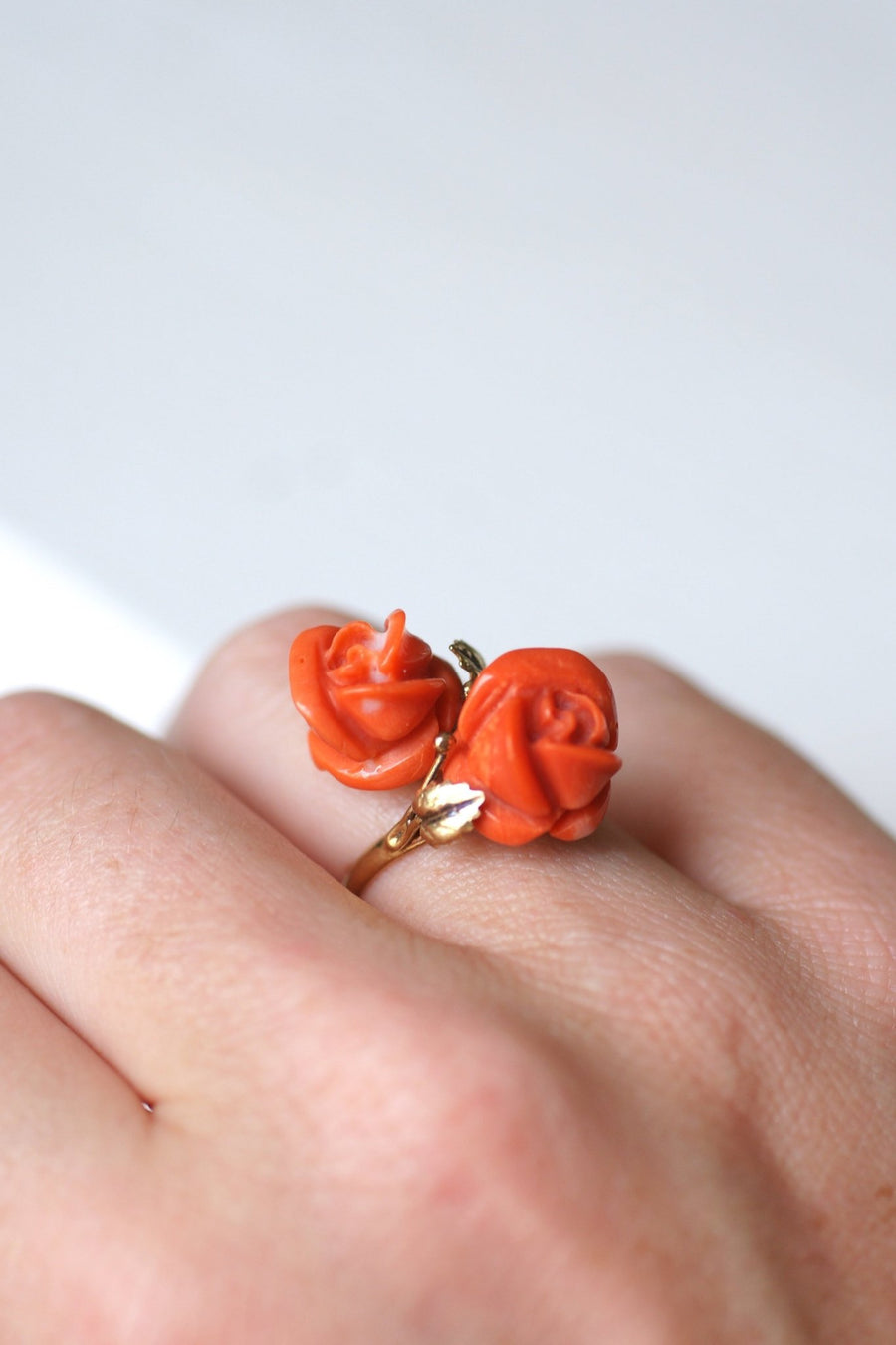 Double coral and gold flower ring - Penelope Gallery