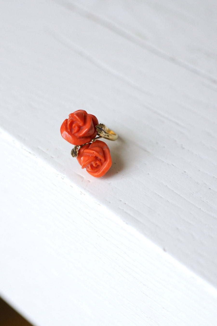 Double coral and gold flower ring - Penelope Gallery