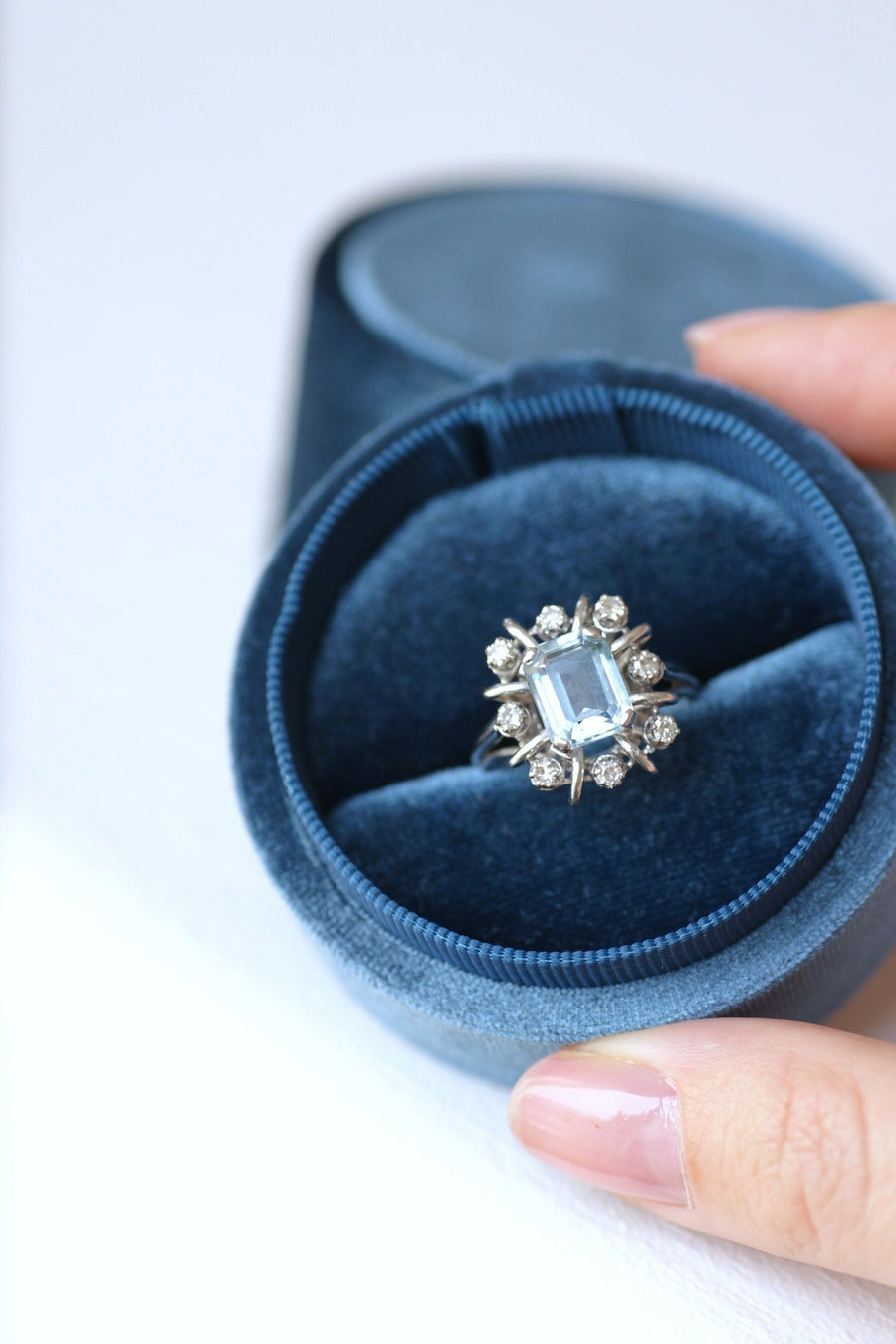 Aquamarine wire ring with diamonds - Penelope Gallery