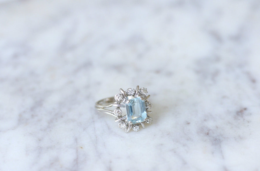 Aquamarine wire ring with diamonds - Penelope Gallery