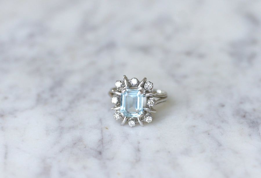 Aquamarine wire ring with diamonds - Penelope Gallery