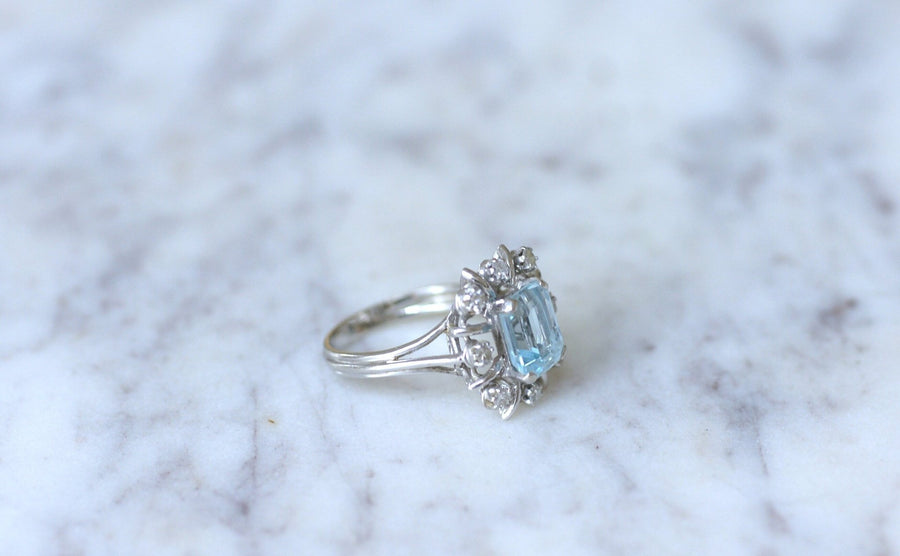 Aquamarine wire ring with diamonds - Penelope Gallery