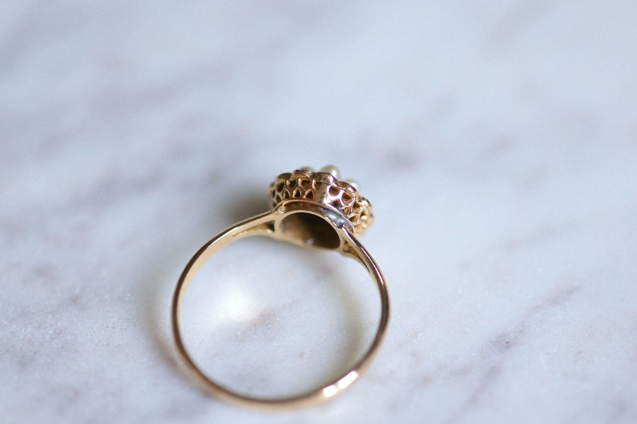 Antique pink gold flower, pearl and diamond ring - Galerie Pénélope