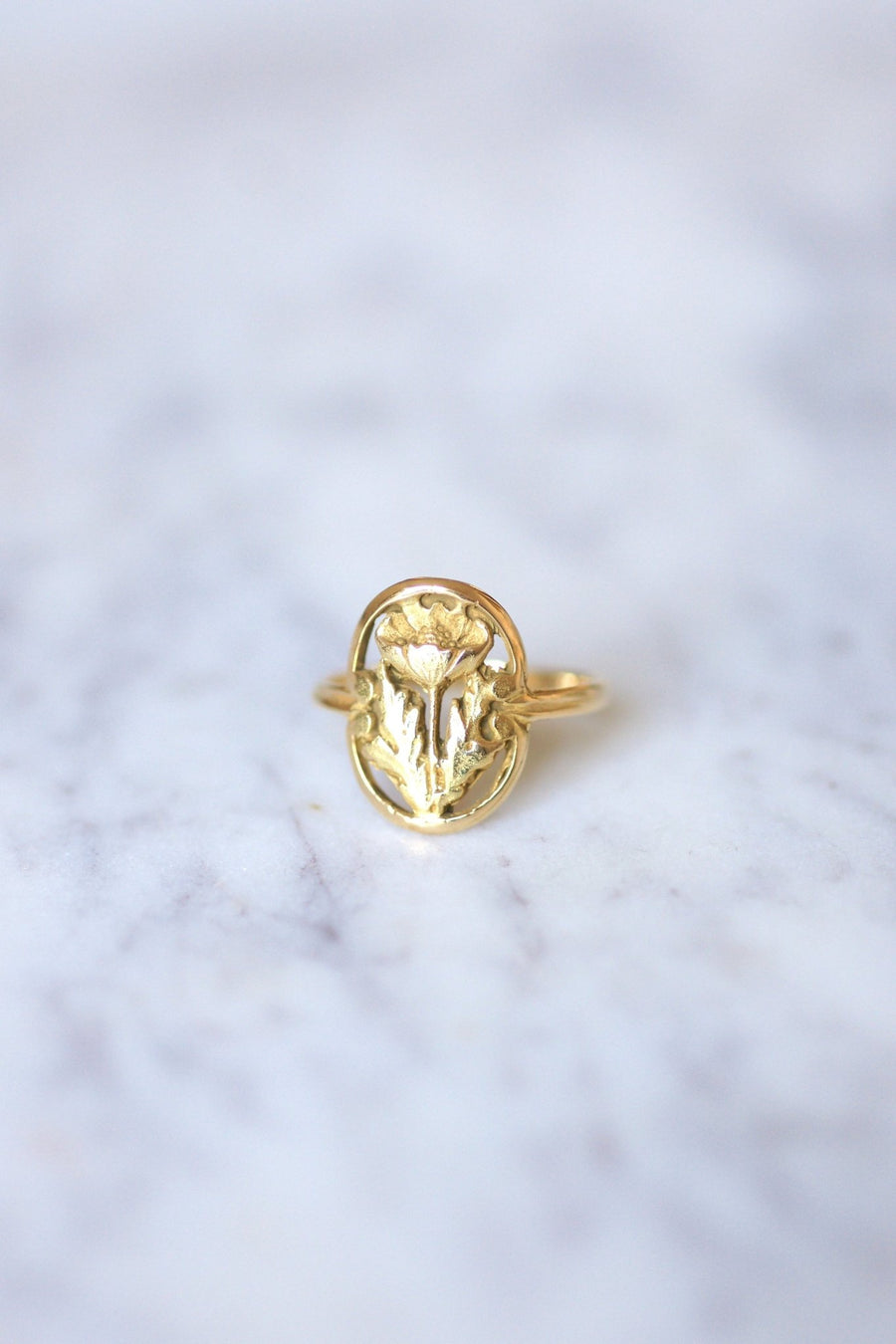 Yellow gold Art Nouveau style flower ring - Penelope Gallery