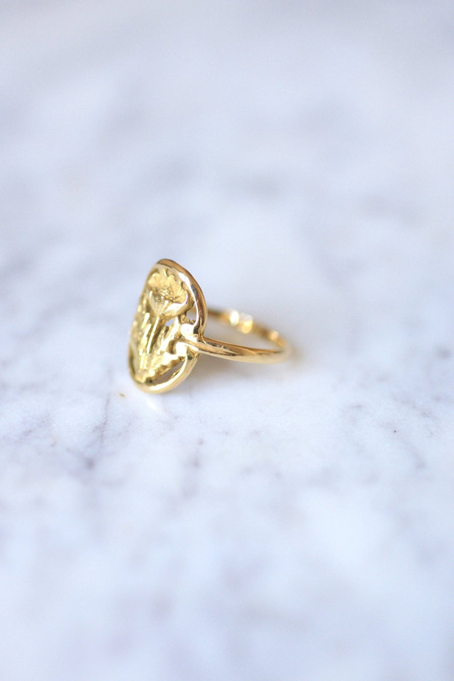 Yellow gold Art Nouveau style flower ring - Penelope Gallery