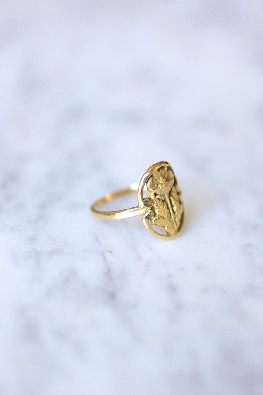 Yellow gold Art Nouveau style flower ring - Penelope Gallery