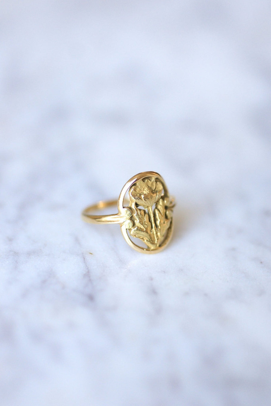 Yellow gold Art Nouveau style flower ring - Penelope Gallery
