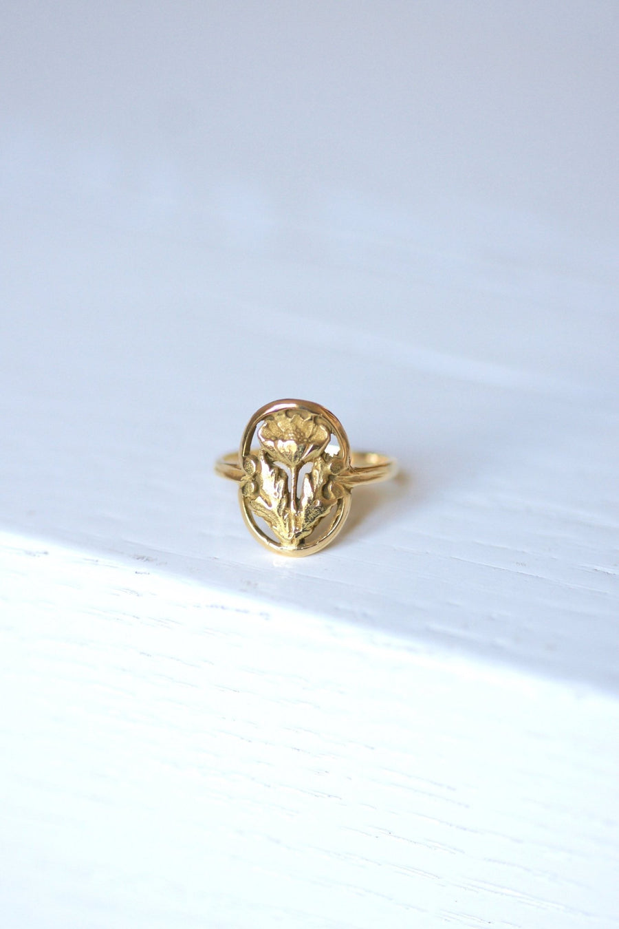 Yellow gold Art Nouveau style flower ring - Penelope Gallery